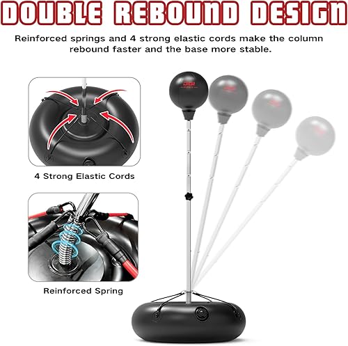 Miniatura 2 de Saco de boxeo con soporte para adultos y adolescentes, altura ajustable, bolsas de velocidad para boxeo con bomba de mano y 4 cordones elásticos,