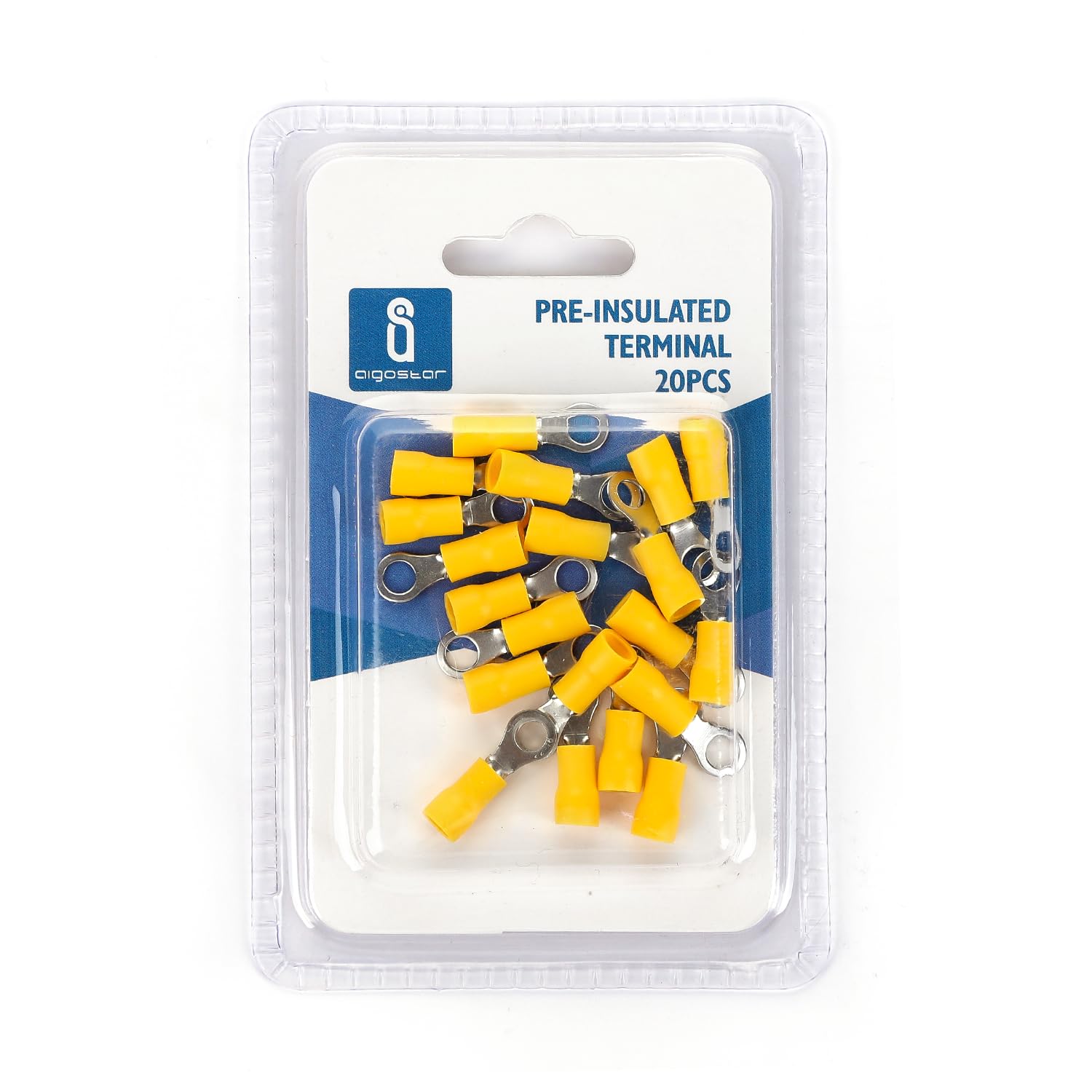 Pre-insulated connector RV1.25-4 Yellow, safe and effective electrical connections. Comes in a blister pack of 20 units, Ideal for electrical projects and maintenance tasks.