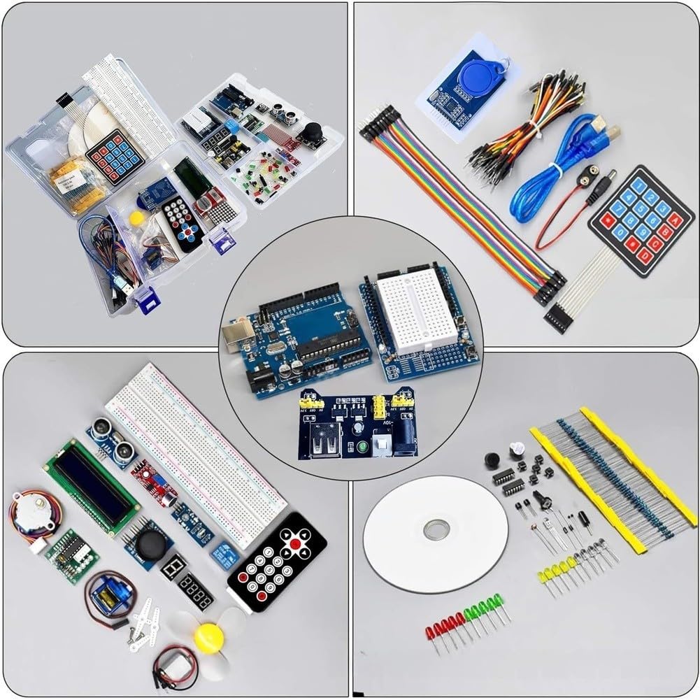 Kit de tablero R3 compatible con mega328 para arduino para principiantes de codificación - Juego completo de electrónica con tabla de pan y cables de puente