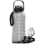 AQUAFIT 64 oz Water Bottle with Time Marker - 2in1 Straw & Chug Lid - BPA Free Big Water Bottle with Straw - Gym Water Bottle with Strap - Water Jug (64 Ounces, Gray)