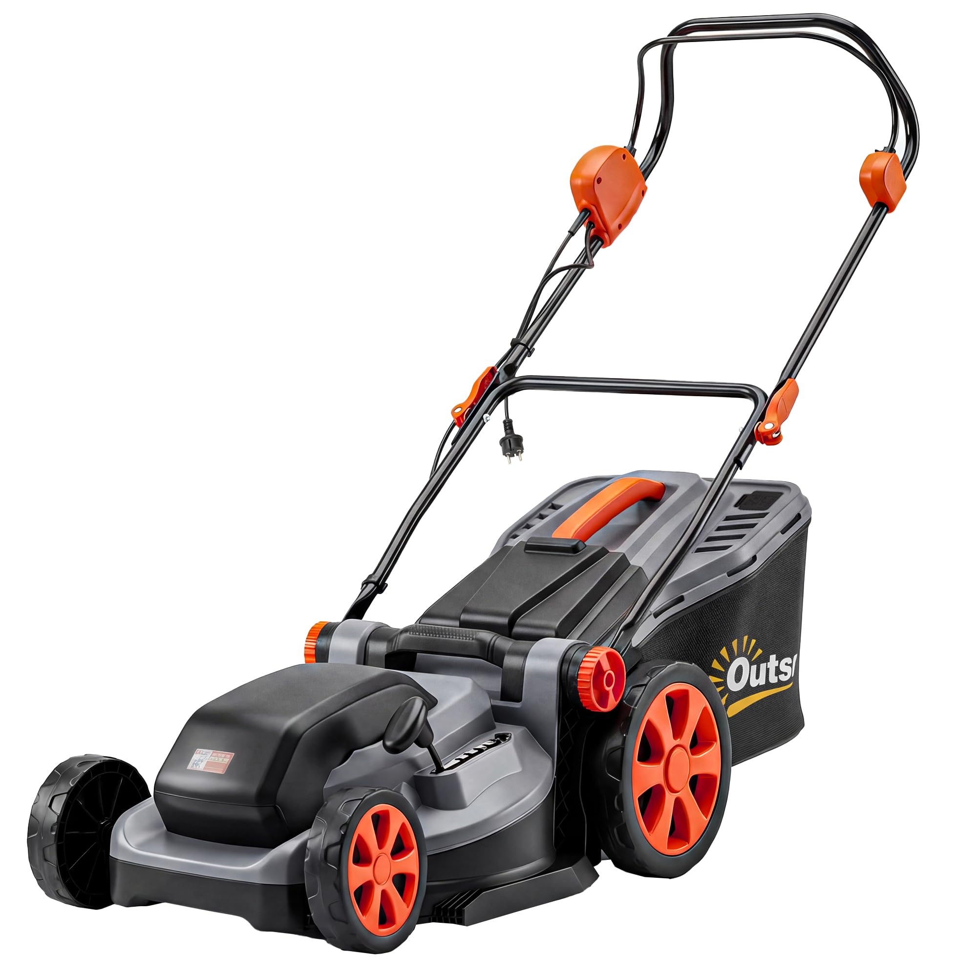 Cortacésped eléctrico Outsunny de 1800 W con anchura de corte de 40 cm, función de mulching y bolsa de 50 l, cortacésped eléctrico con mango desmontable y ajustable, 6 alturas de corte de 25-75 mm,