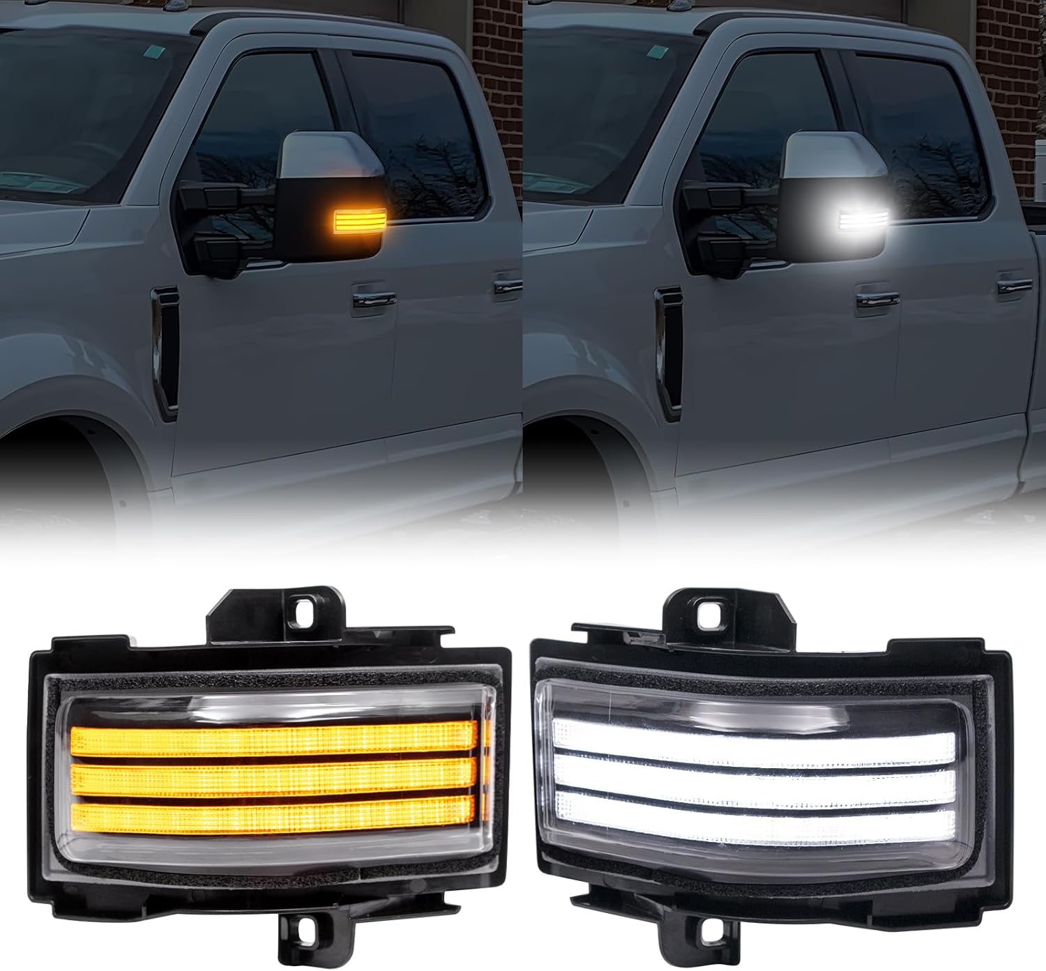 LED Side Mirror Turn Signal Lights Compatible with 2017-2025 F250 F350 F450 F550 Super Duty, 2015-2025 F150, Swithback Amber Turn Signal Light White Driving Parking Lights, Clear Len