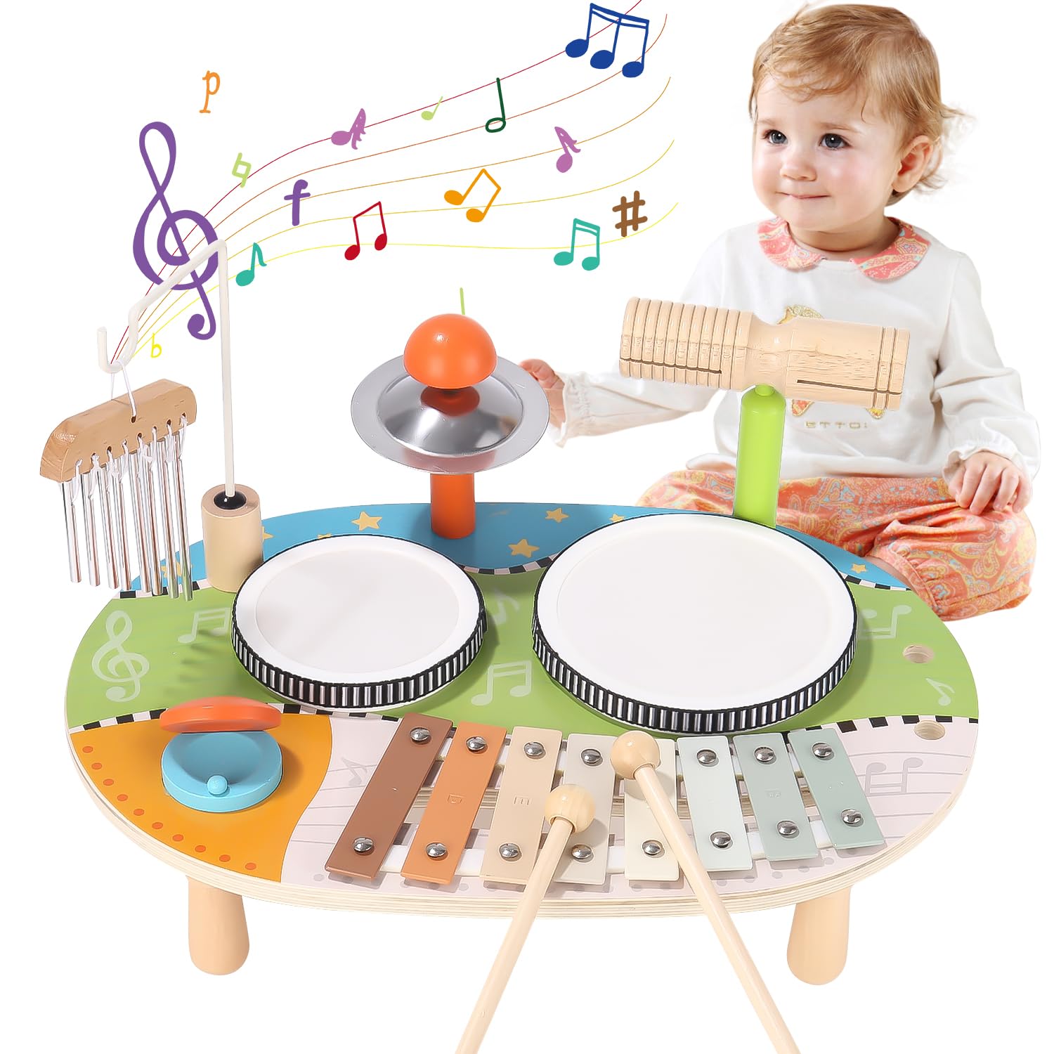 Juguetes Madera para Bebes Xilófono Tambor Juguetes,Instrumentos Musicales Infantiles,Juguetes Instrumentos Musicales,Regalos para niños pequeños 2 3 4