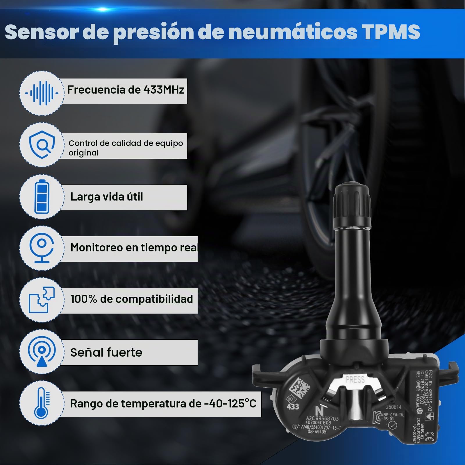Sensor de Presión de Neumáticos Compatible con Renault Espace V, Kadjar, Megane IV/Grandtour, Scenic IV, Talisman/Grandtour RDKS TPMS Compatible con Micra V Qashqai II X-Trail 407004CB0A 407004CB0B