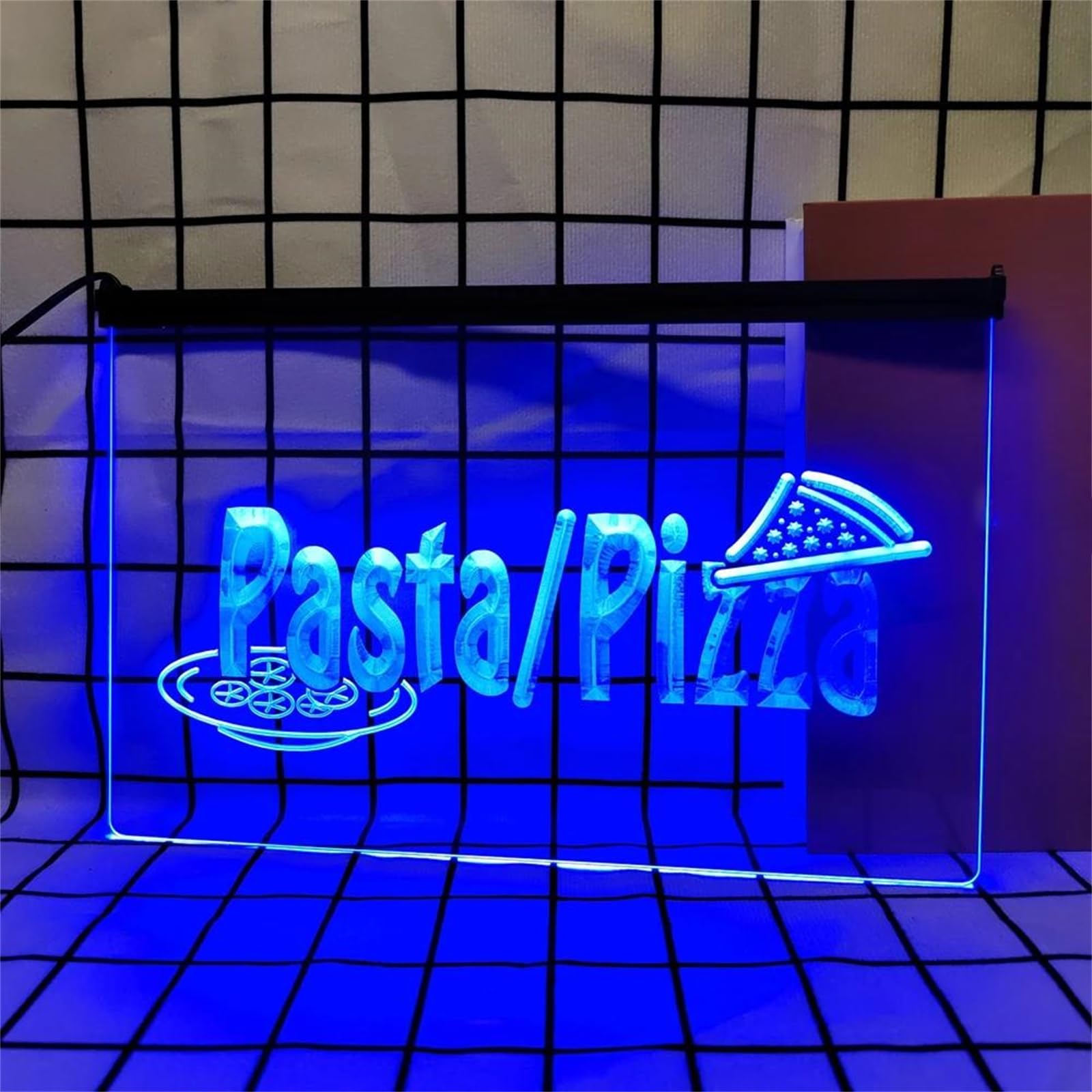 Pizza Pasta Letrero De Neón Regulable para Decoración De Pared, Letrero De Luz De Neón De Pizza Y Pasta con Publicidad LED Alimentado por USB para Restaurante,Azul,60x40cm