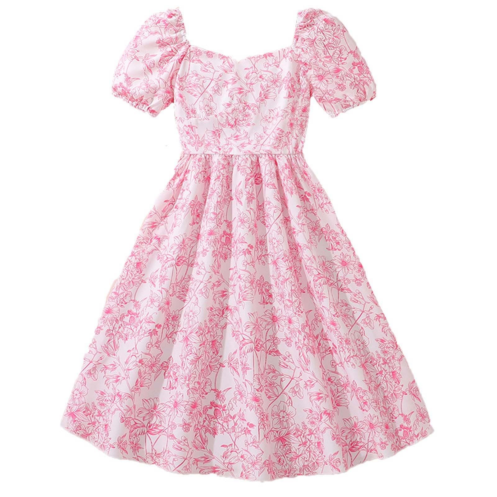 Cokbyavla Girls 76Pink Flower Wedding Dress Elegant Formal Dress,Long Sleeve Dresses For Teens Casual Dresses Size 9-10 Puffy Sleeve Dress Boho Dress Size 6 Te(,11-12 Years)