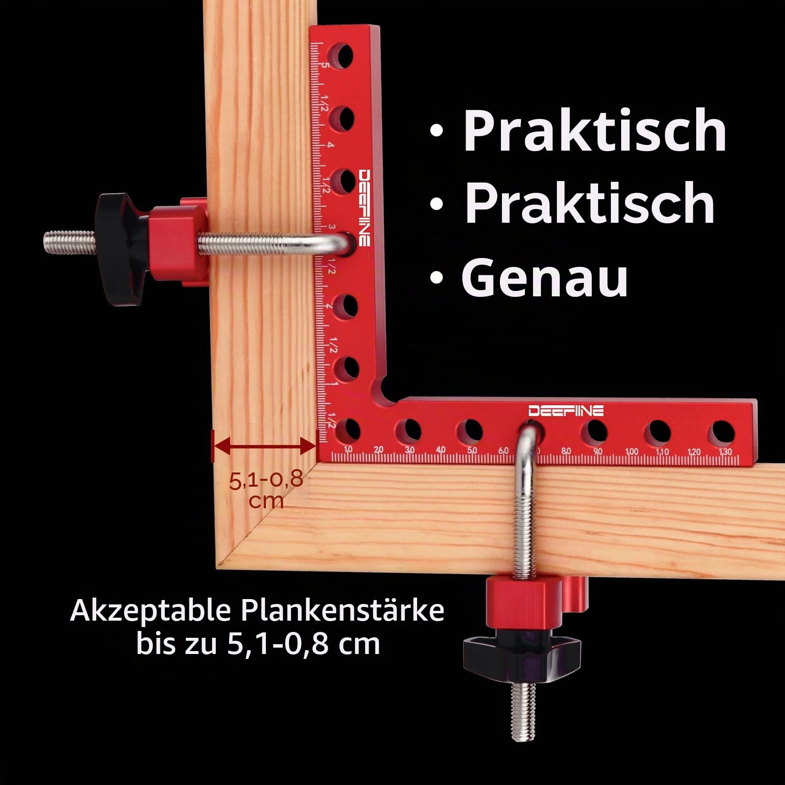 90 Grad Winkel Klemme Positionierwinkel 140mm/5,5 Zoll, 4 Paare Befestigungsclips, Messwinkel Rechtwinklige Klemme für Zimmermannswerkzeug, Winkelspanner für Bilderrahmen Regalschränke (Rot)