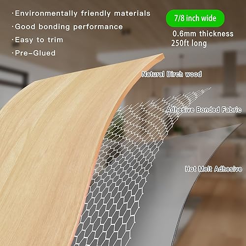 Miniatura 2 de YANYE Bandas de borde de abedul, rollo de 78 pulgadas x 250 pies de chapa de madera, bandas de borde de abedul Preglued, bandas de cinta para