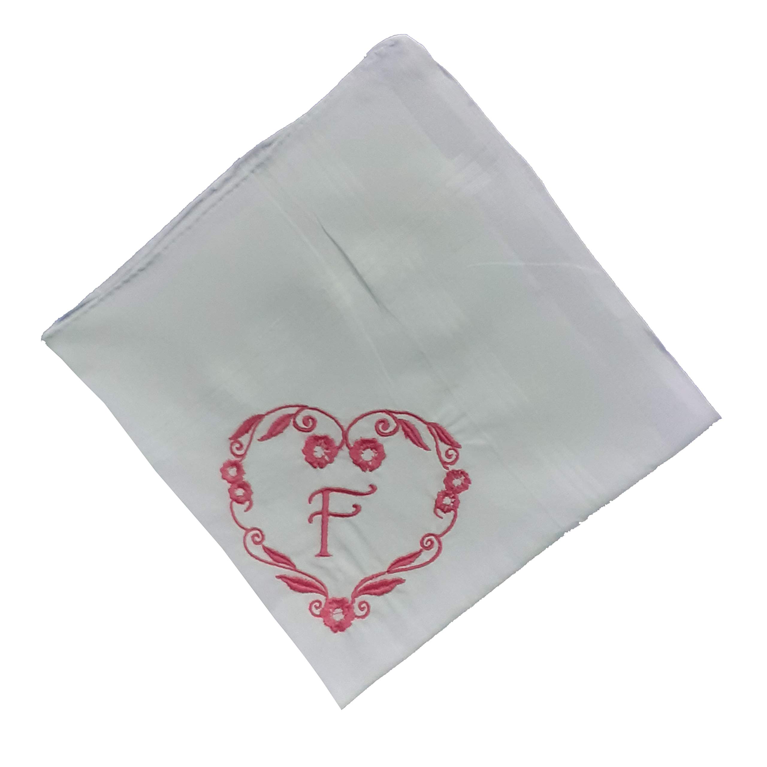 sae Elegantly Embroidered Heart with Letter-"F" Cotton Hand Kerchief Pack of 1 (White)-picture-47