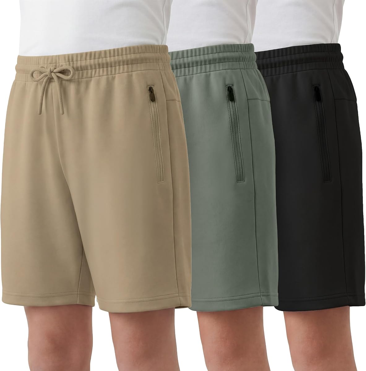 PURE CHAMP Pantalones cortos deportivos para niños, paquete de 3 pantalones cortos activos para niños jóvenes, cintura elástica con bolsillos con cremallera, niño-18