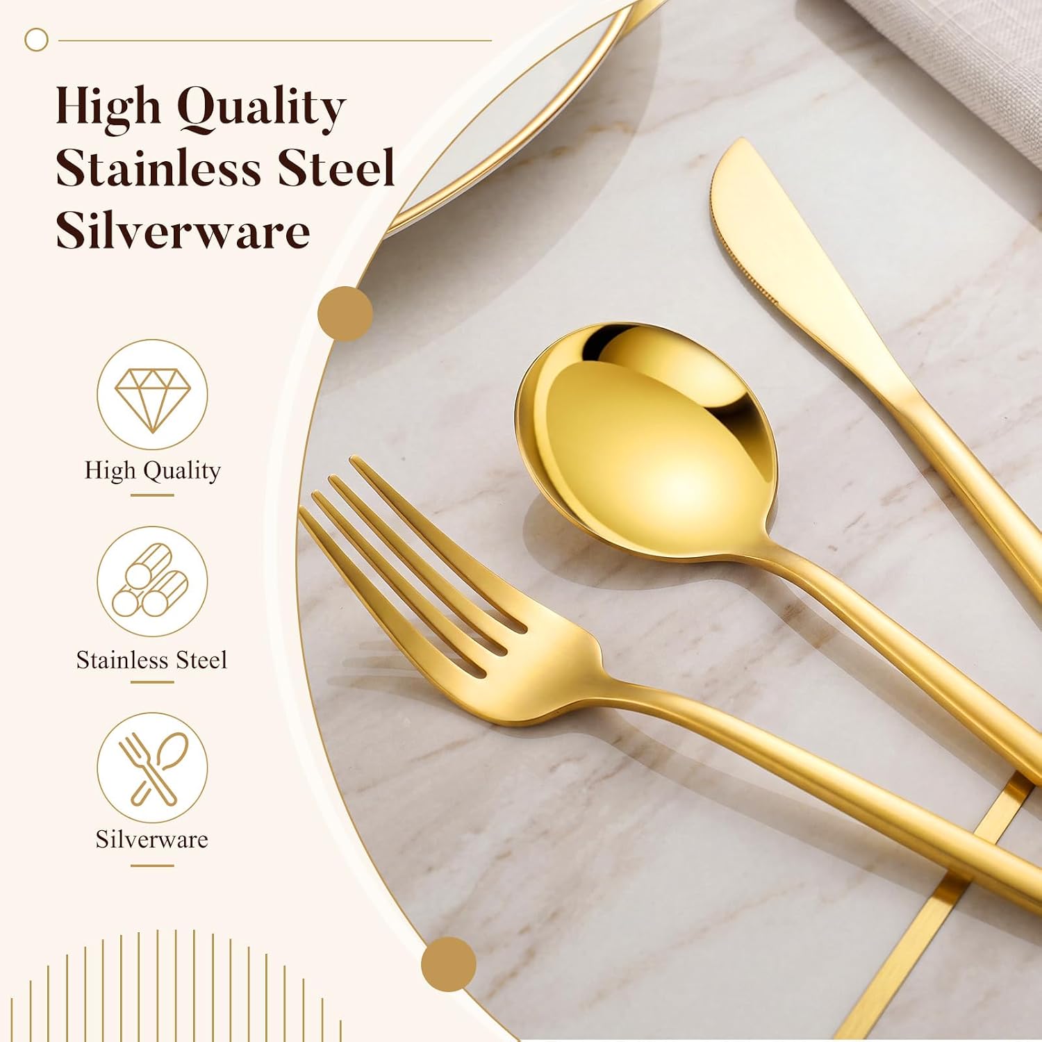 90 Pcs Gold Silverware Set for 30,18/8 Stainless Steel, 5-Piece Set