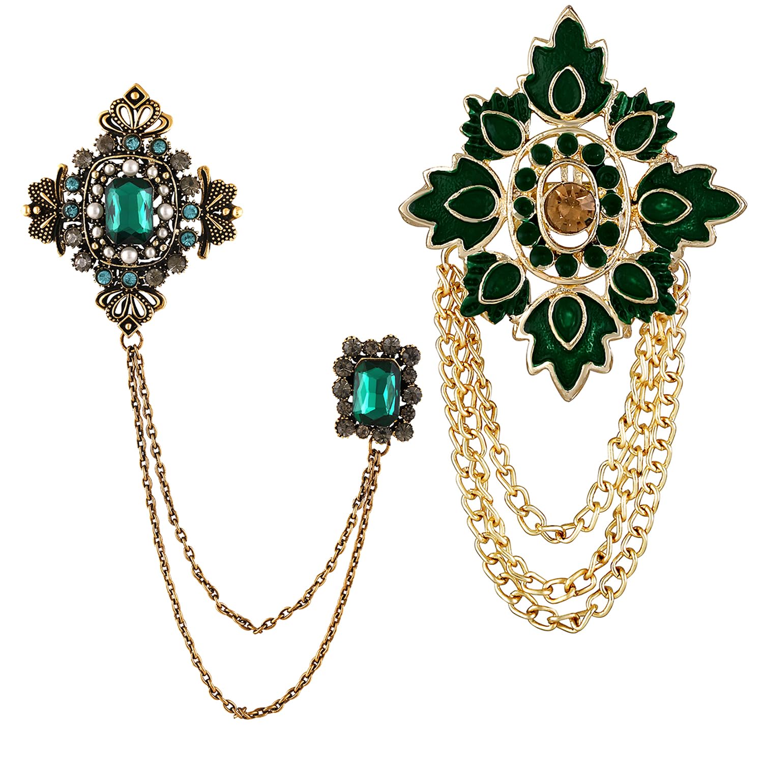 mahi Artificial Pearl Crystal Sherwani Wedding Brooch Combo with Hanging Chain for Men (CO1105770G)-picture-55