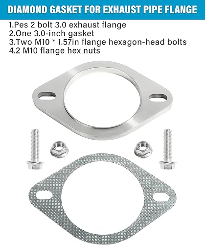 Miniatura 4 de Junta de escape de 2 pernos de 3 pulgadas, kit de conexión de brida de escape de acero inoxidable, accesorios de automóvil, brida de tubo de escape