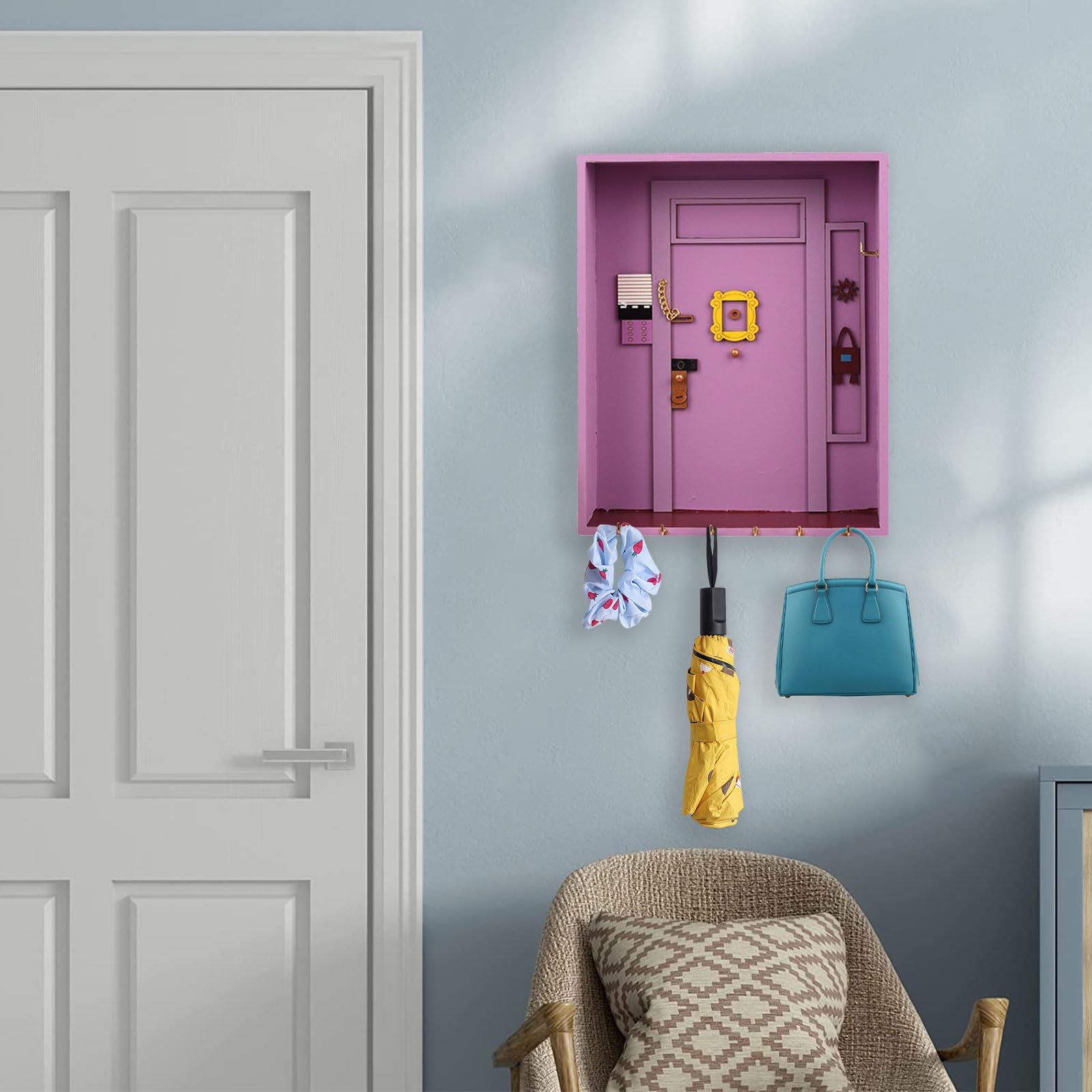 Portachiavi Da Parete Ispirato A Friends TV Show – Ripiano Porta Oggetti Con 6 Ganci, Fatto A Mano, Per Ingresso E Soggiorno, 25,4x19,8 Cm