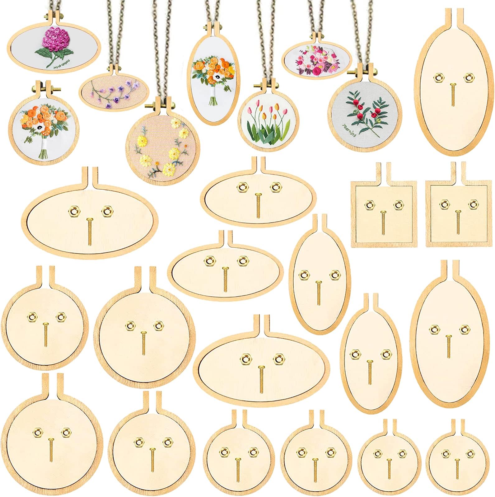 ZOCONE 18 Pack Mini Embroidery Hoops - Small Round & Oval Wood Hoops for DIY Embroidery Jewelry