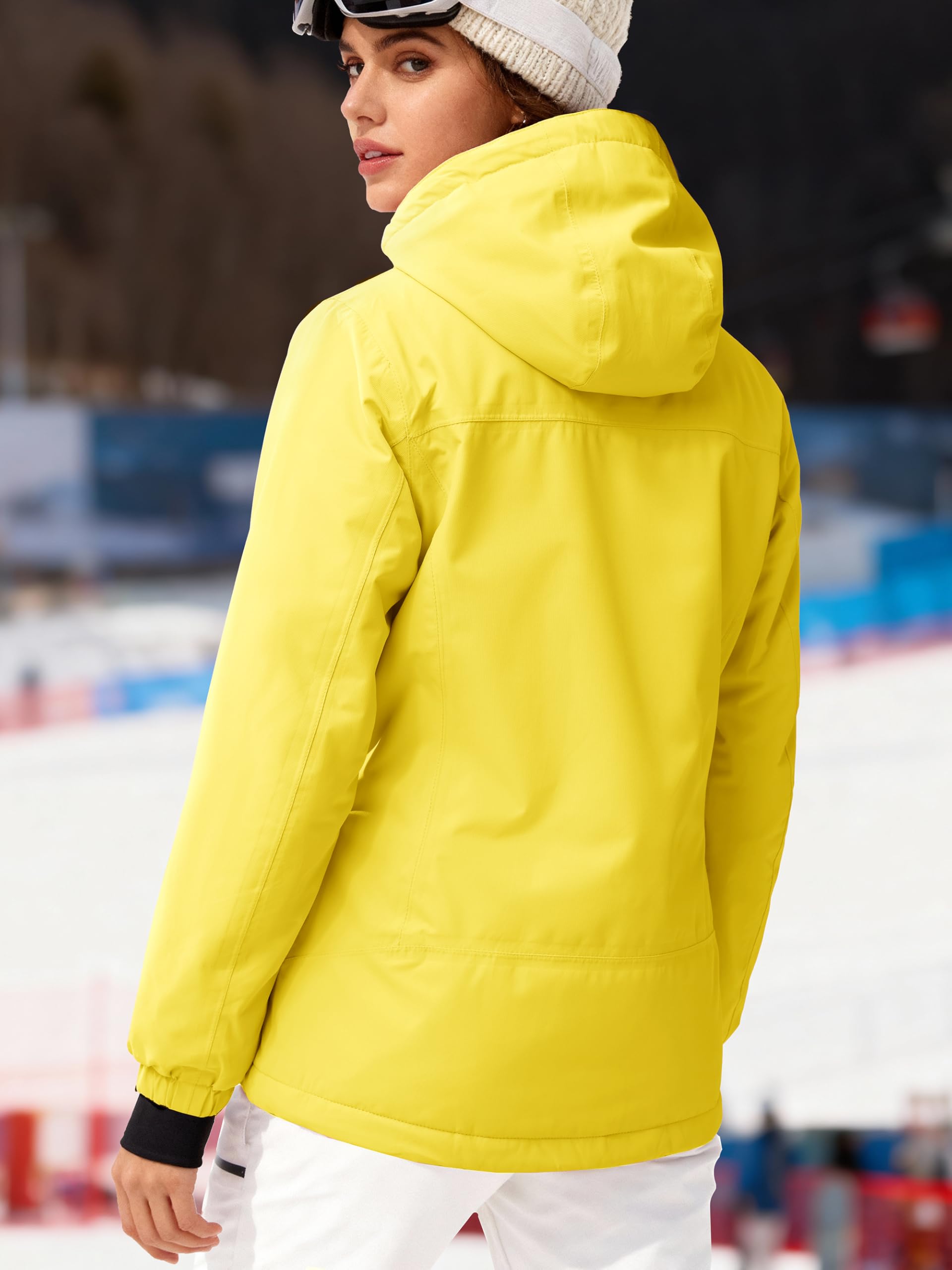 FREE SOLDIER Women's Waterproof Ski Snow Jacket Fleece Lined Warm Winter Rain Jacket with Hood Fully Taped Seams