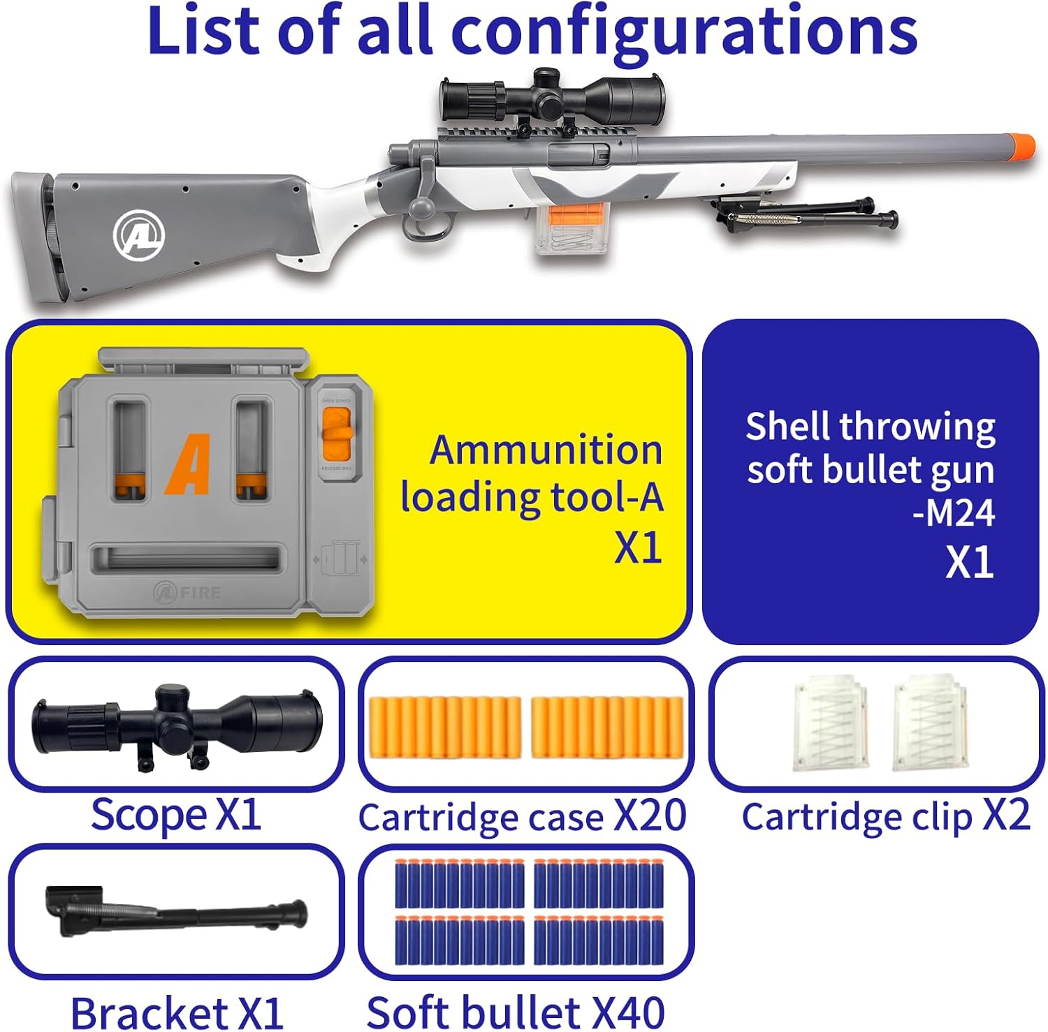GINCHO M24 Soft Bullet Blaster – Empty Shell Ejecting Design, Upgraded Scope, Fast Dart Loader, 40 Soft Foam Darts, 20 Shells, 2 Magazines – for Ages 14+ and Adult Players - Image 4