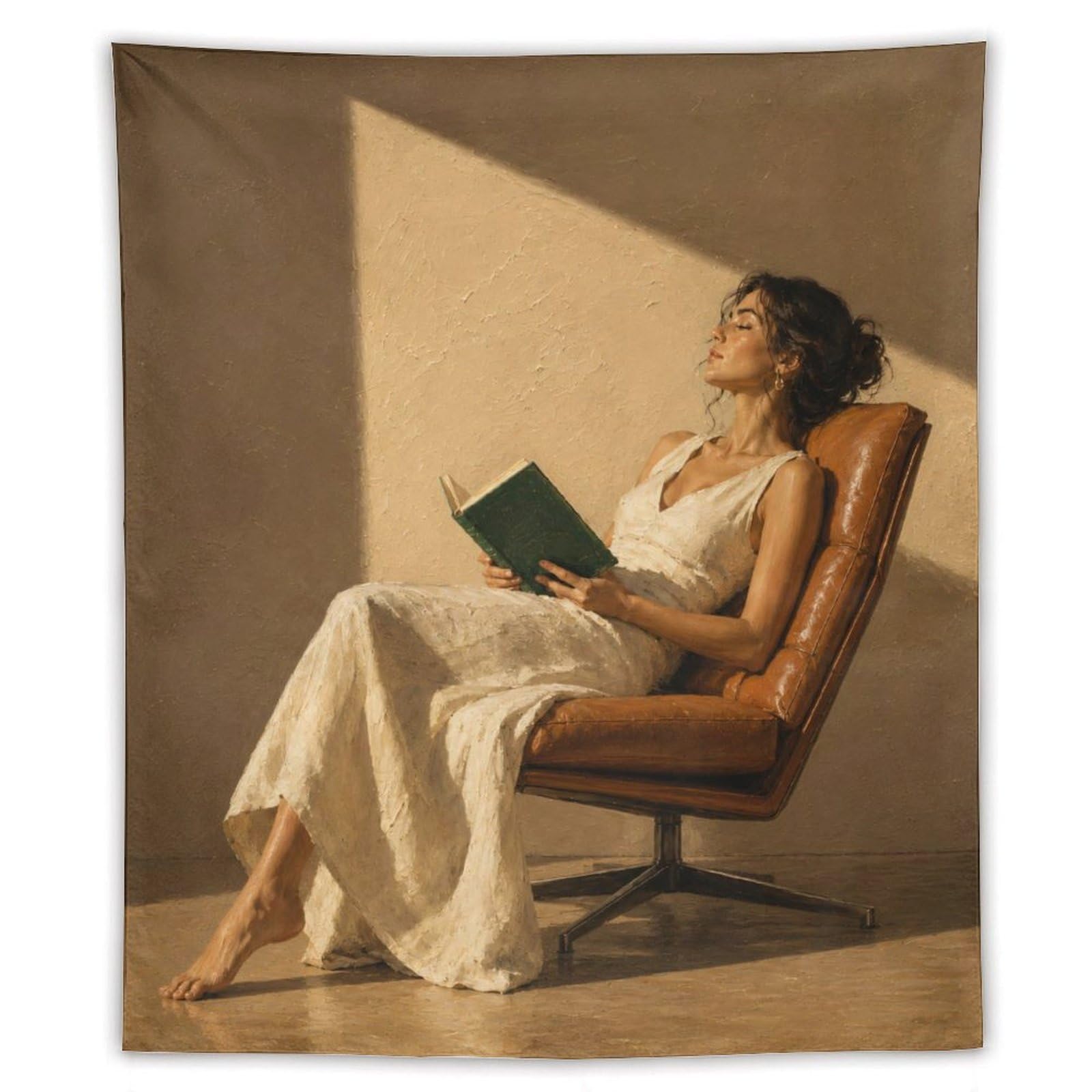 H3B8U2Y5 Woman Reading in Sunlight Wall Tapestry, Soft Realist
