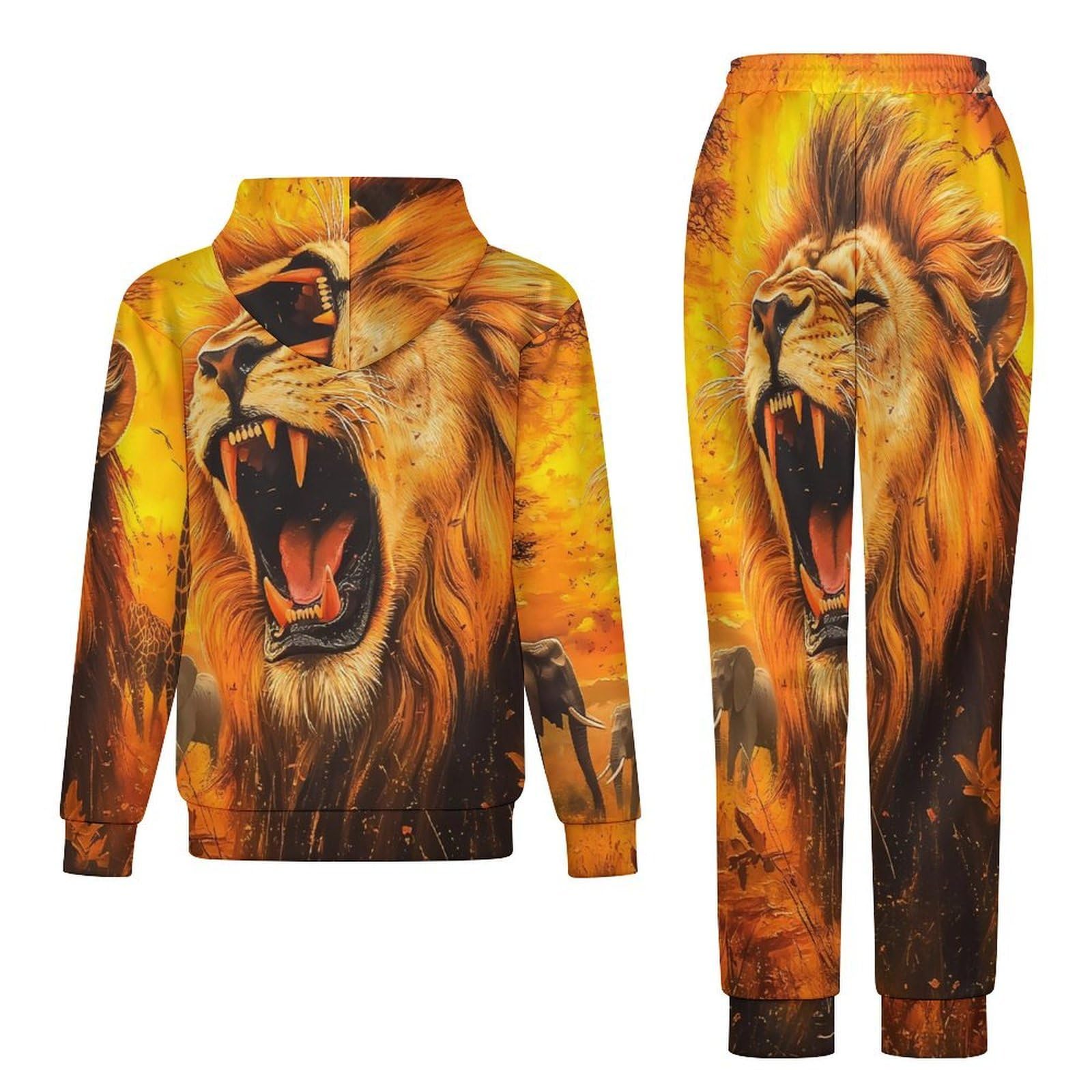 Leone Animali Africani Elefante Giraffa Tute per Gli Uomini Manica Lunga Felpa Con Cappuccio E Pantaloni Della Tuta Joggers Set Moda Tute
