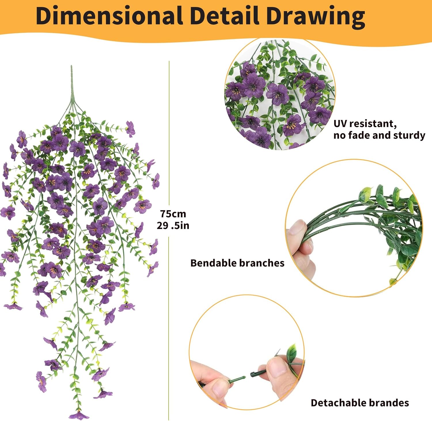 Artificial Hanging Flowers for Outdoors, 6 Pcs Fake Plant for Spring Summer Decoration, UV Resistant Realistic Silk Faux Flowers Outside Indoor Planter Porch Patio Balcony Yard Decor - Image 3