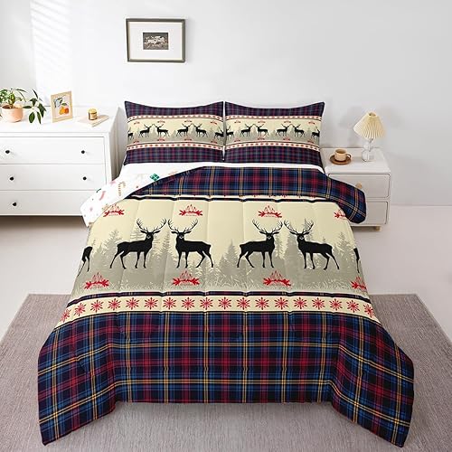 Erosebridal Juego de edredón de ciervos de Navidad, edredón de plumón de cuernos de alce, tamaño matrimonial para niños y niñas, juego de ropa de
