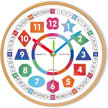Wall Clock for Kids-Telling Time Easily Teaching Clock Silent Non Ticking Battery Operated Colorful Teaching Time Clock Decorative for Kids Room,Classroom,School,nursery school,playroom 10 Inch