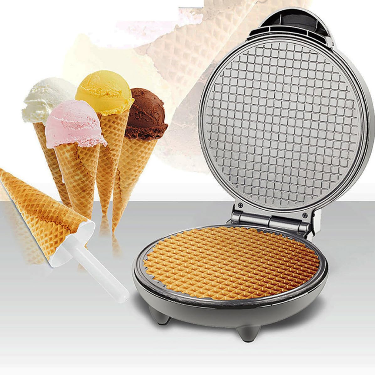 CANIGHT Elektrische Haushalts Eisrollenmaschine mit Anti Rutsch Basis aus Kunststoff und Edelstahl Schwarzes Backzubehör für Eiscreme und Rollenherstellung zu Hause