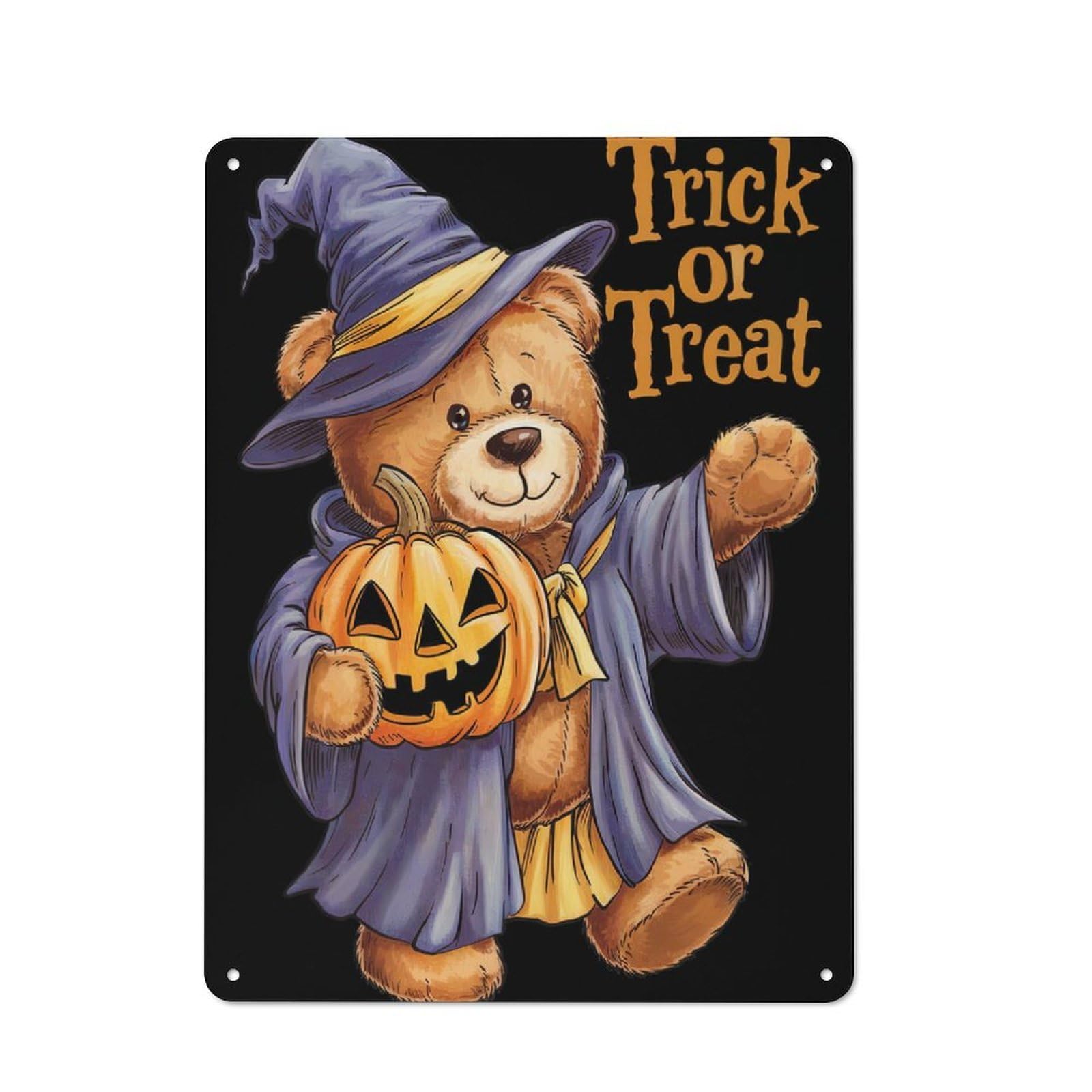 Tin Sign 40x30cm with Halloween Teddy Bear for Hallway Wall, Retro Decor, Suited to Hallway Decor Lovers