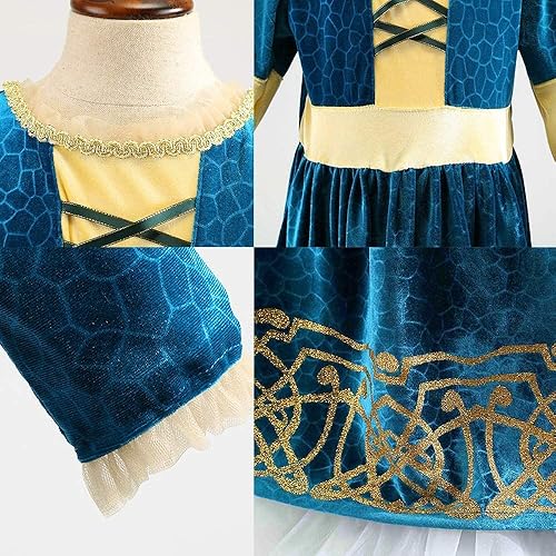 Miniatura 5 de Disfraz de princesa Mérida valiente para niños, disfraz de cumpleaños, carnaval, fiesta, disfraz clásico, 5T, verde