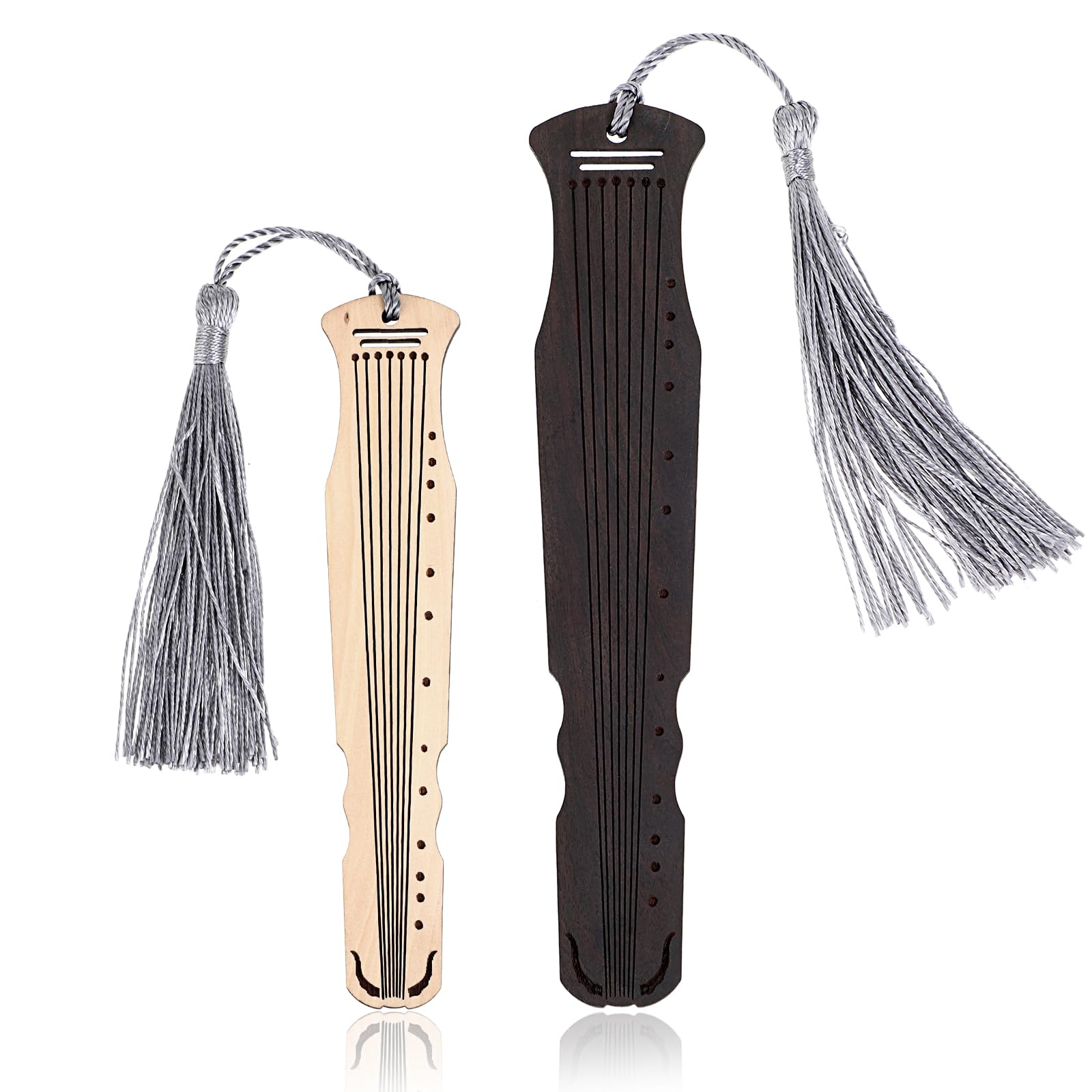 Amaxiu Pack de 2 marcapáginas de madera para amantes de los libros, marcapáginas Guqin tallados a mano con borla ahuecada marcapáginas vintage regalo para hombres y mujeres (negro + albaricoque)