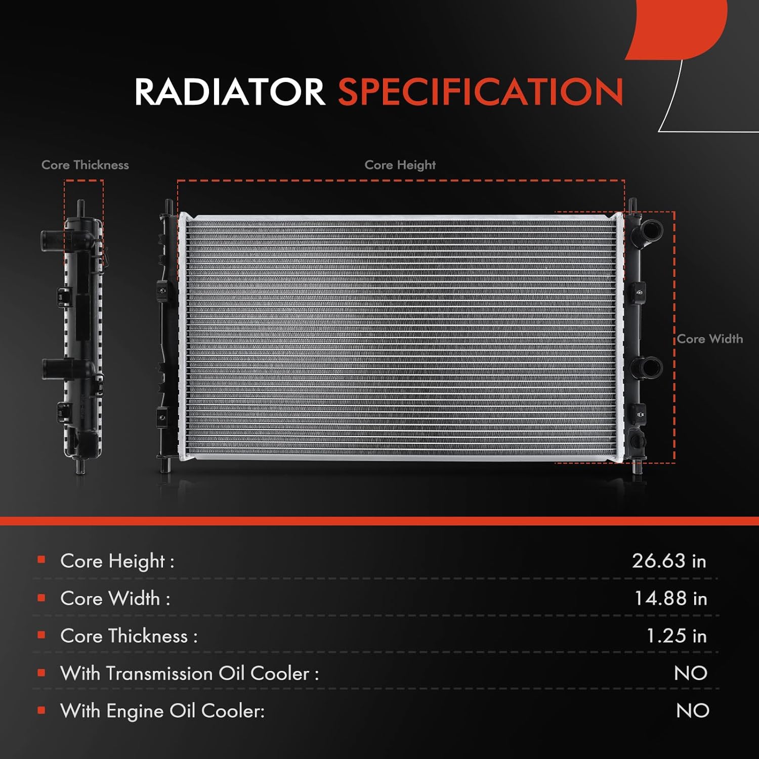 A-Premium Engine Coolant Radiator Compatible with Chrysler Sebring 2001-2006 & Dodge Stratus 2001 2002 2003 2004 2005 2006, Manual Transmission