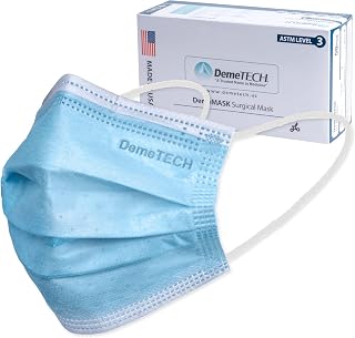 DemeTECH ASTM Level 3 Surgical Face Masks with Ear Loops - 3-Layer 98% Protection, Made in USA, Pack of 50