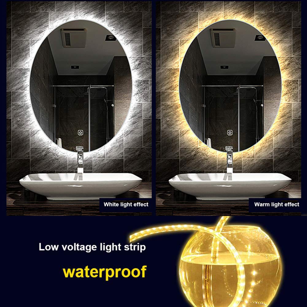 Specchio Espejo de baño de pared con iluminación LED, antideflagrante, ovalado, sin Marco, con botón táctil (Luz Blanca/cálida, atenuación rápida)