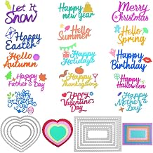 Metal Die Cuts for Card Making, 15 Pcs Holiday Greetings Word Cutting Dies and 2 Pcs Frame Metal Die Cuts Rectangle Die Cut Shapes Heart Cutting Dies for DIY Scrapbooking Craft Supplies