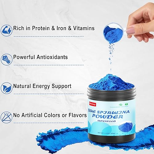 Miniatura 5 de Polvo de espirulina azul azul de 2.16 onzas, 60 porciones de colorante natural azul para hornear, bebidas y batidos, suplemento superalimenticio de