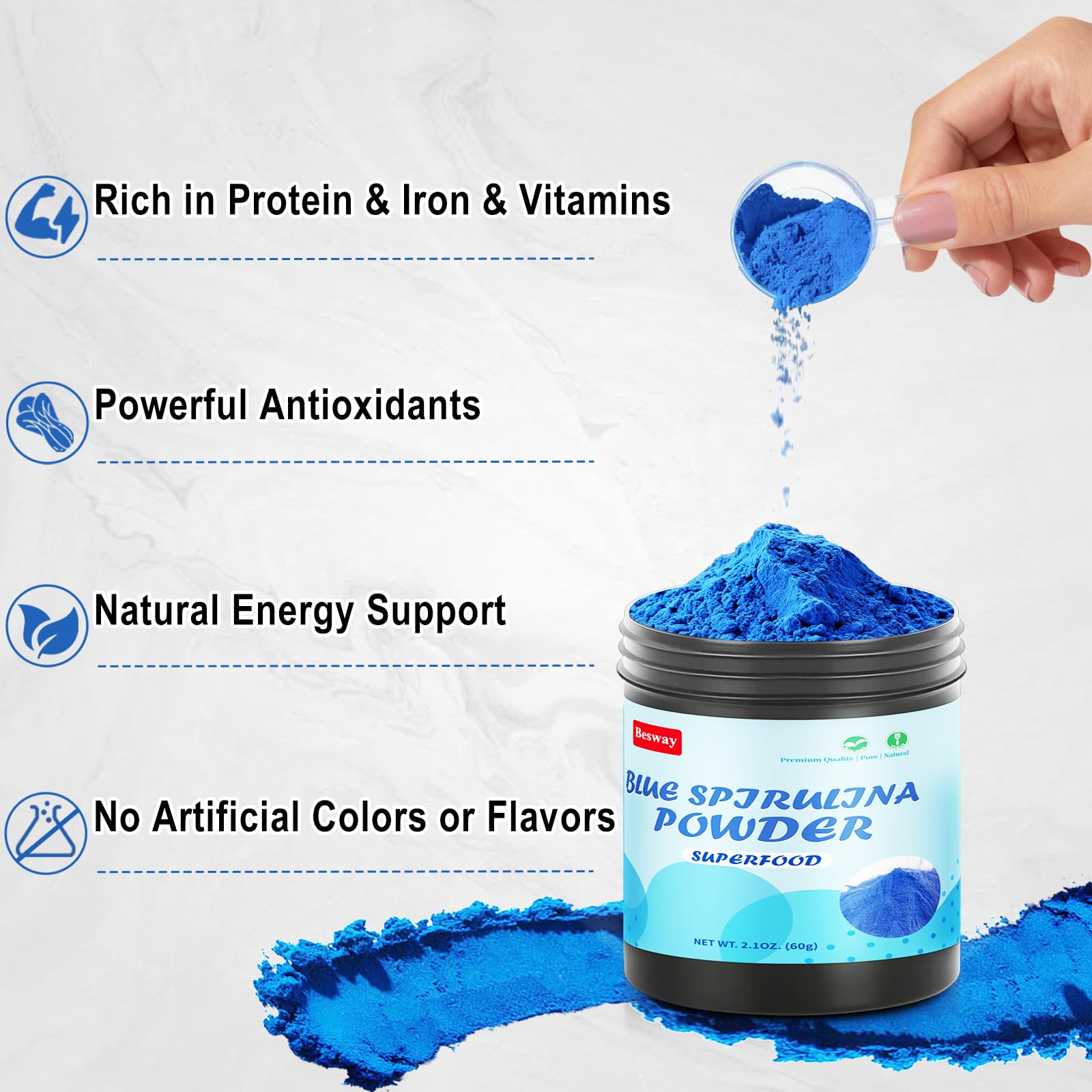 Chinese Blue Spirulina Powder 60 g Natural Blue Food Color — Amazon image 5