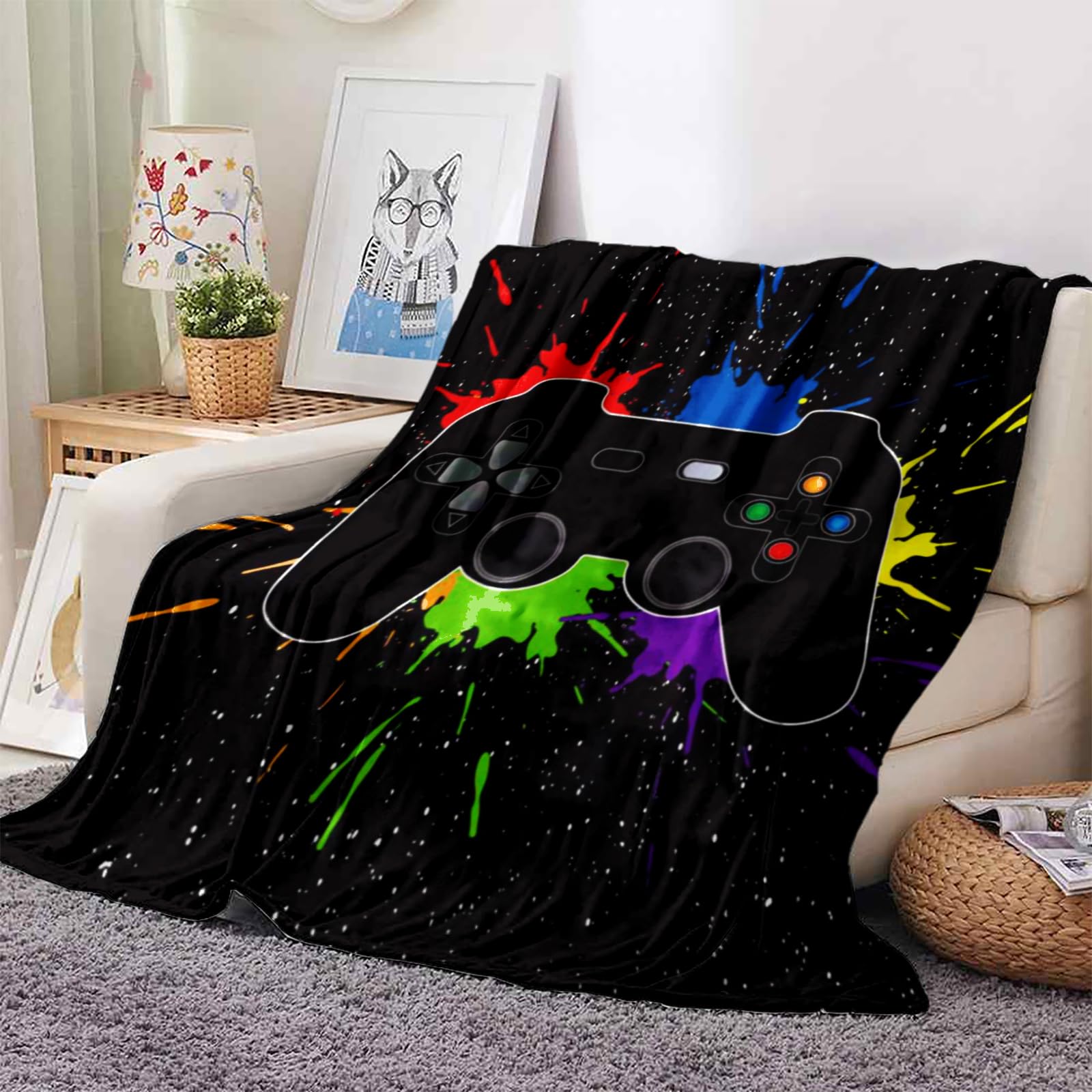 Coperta console di gioco 3D acquerello nero Galaxy Tie Dye 130 x 150 cm, coperta gamer per adolescenti, ragazzi e ragazze, moderna coperta per letto e divano con motivo console di gioco