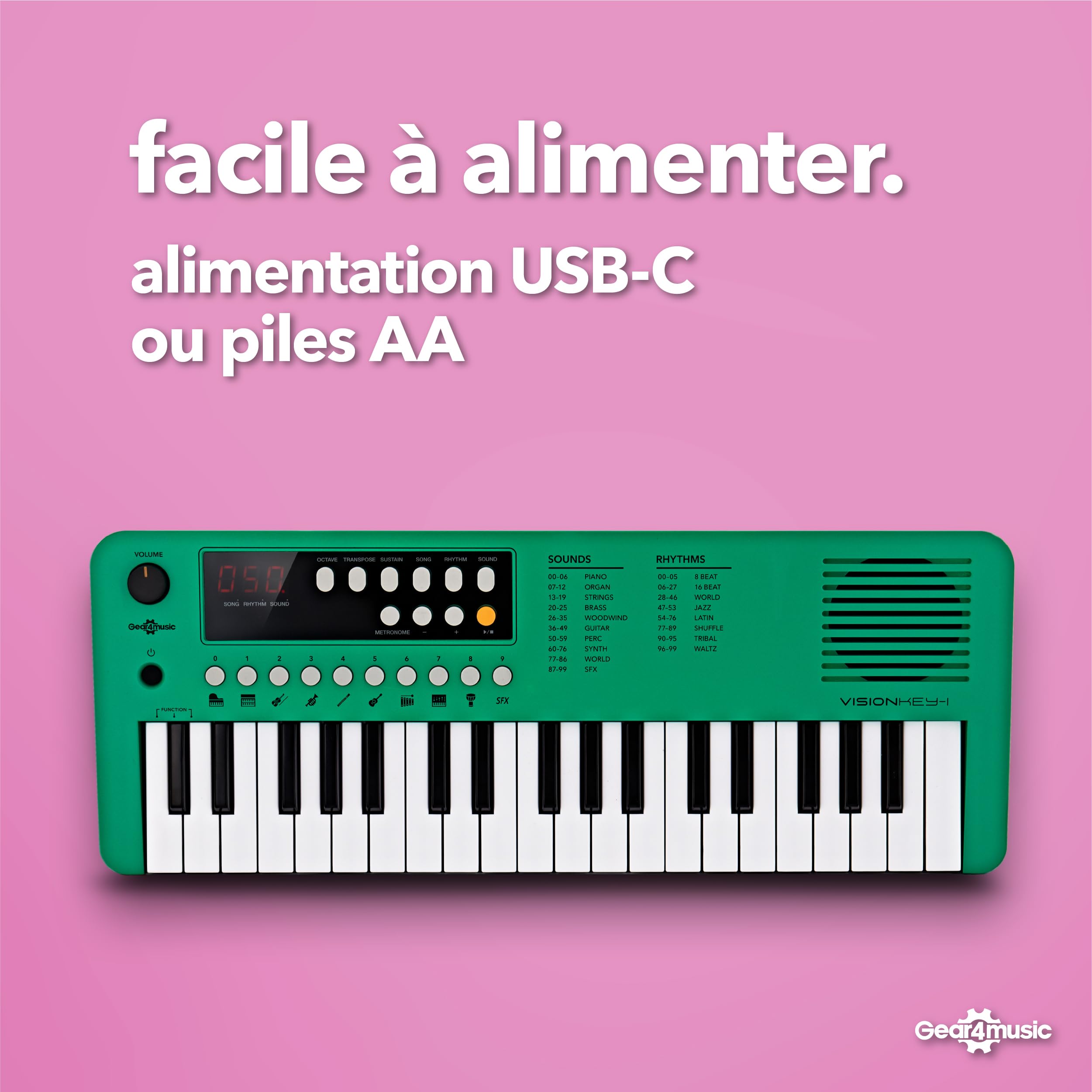 VISIONKEY-1 Mini Clavier Numérique 37 Touches pour Enfants et Débutants