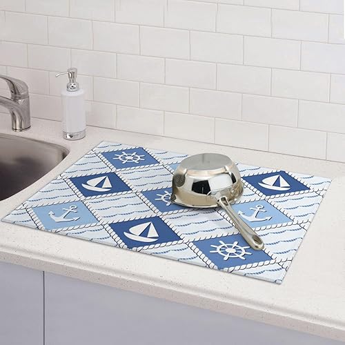 Vista 204 de Tapete de secado de platos de limón de 18 x 24 pulgadas para encimera de cocina, almohadilla absorbente de microfibra para escurrir platos, tapetes