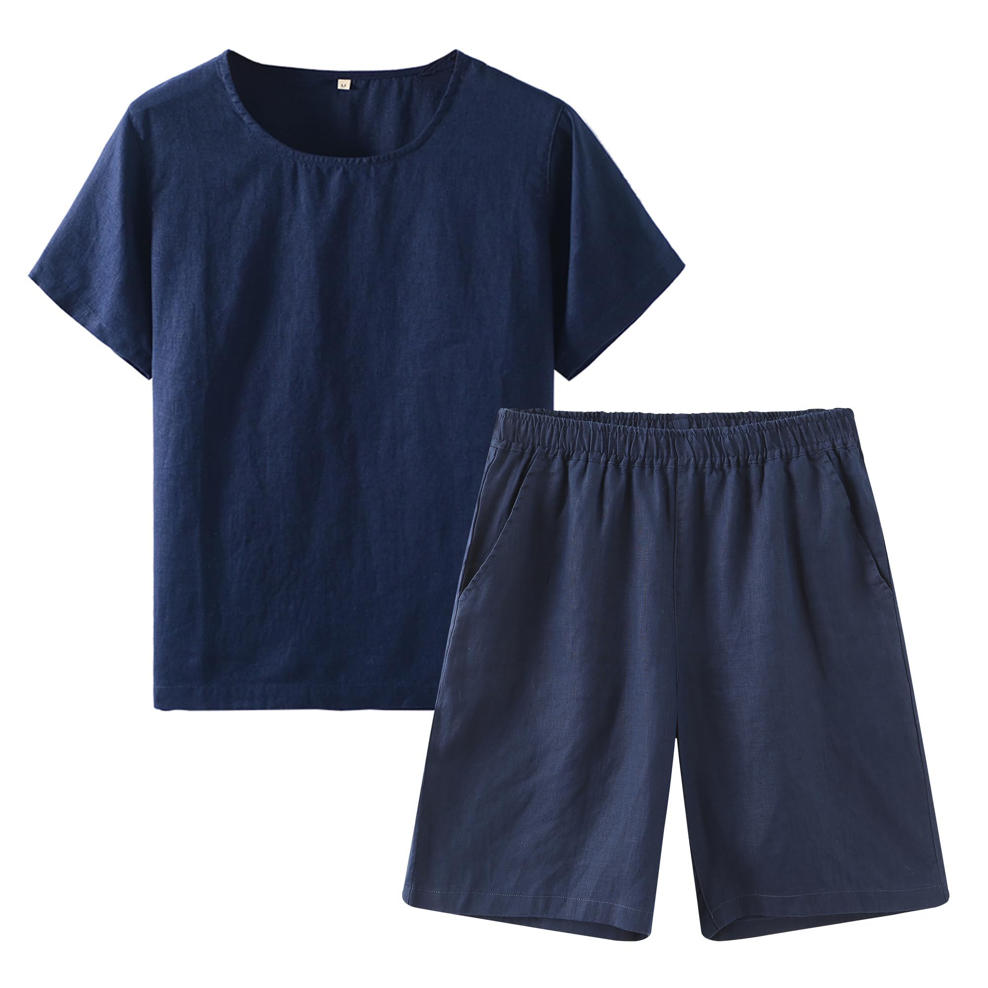 RAKUYUME Schlafanzug Herren Kurz 100% Leinen Pyjama Set Sommer Hausanzug