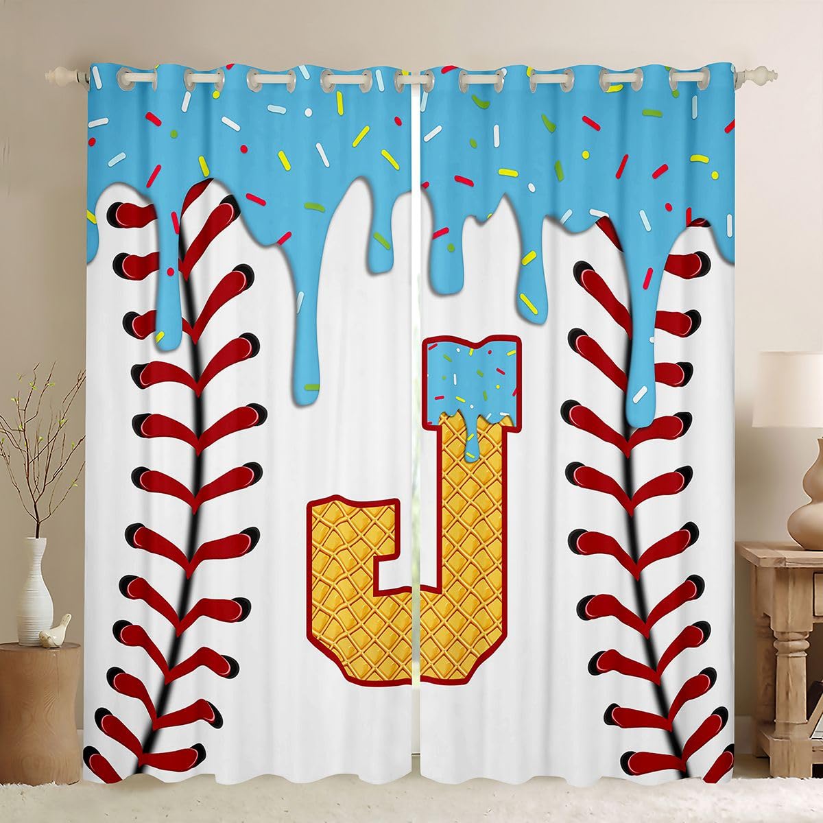 Rideau occultant isolant baseball bleu 140x245 pour obscurité de chambre