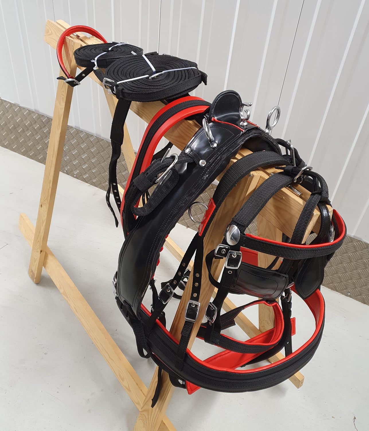 Harnais en nylon pour chariot de conduite de cheval Noir/rouge