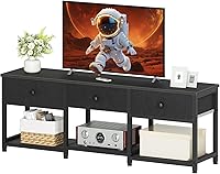 Yatiney 47.2" Industrial TV Stand with 3 Fabric Drawers for 50" TVs - Media Console with Shelves for Living Room, Bedroom, Black DS12BB