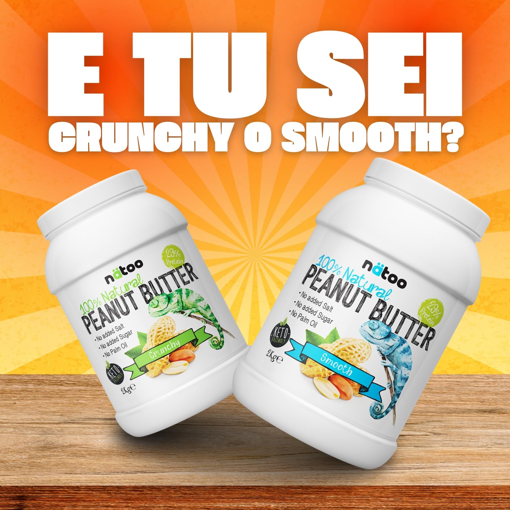 NÄTOO Burro di arachidi senza zuccheri - Peanut Butter - 100% arachidi tostate di alta qualità - 100% naturale Adatto ai Vegani, senza olio di palma e conservanti (2 kg (Confezione da 1), Smooth)
