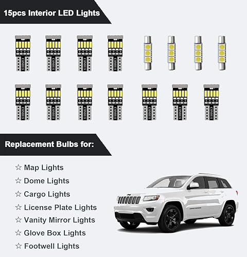 Miniatura 3 de AWALITED Kit de 15 luces LED interiores superbrillantes para Jeep Grand Cherokee 2011-2018 2019 2020 todos los modelos