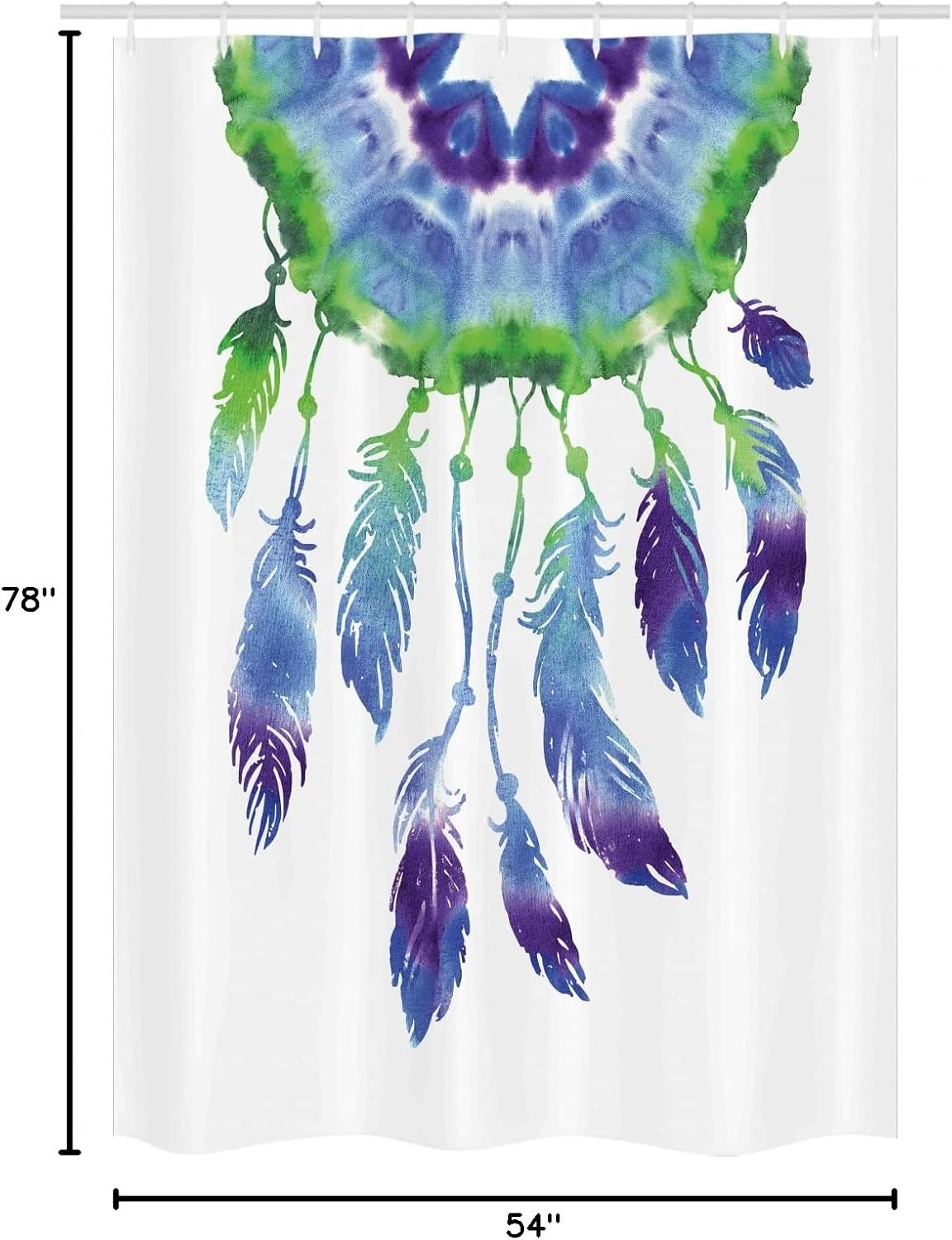 Ambesonne Tribal Stall Shower Curtain, Dreamcatcher with Bird Feathers in Watercolor Painting Effect Ethnic, Fabric Bathroom Decor Set with Hooks, 54" W x 78" L, White Green Teal