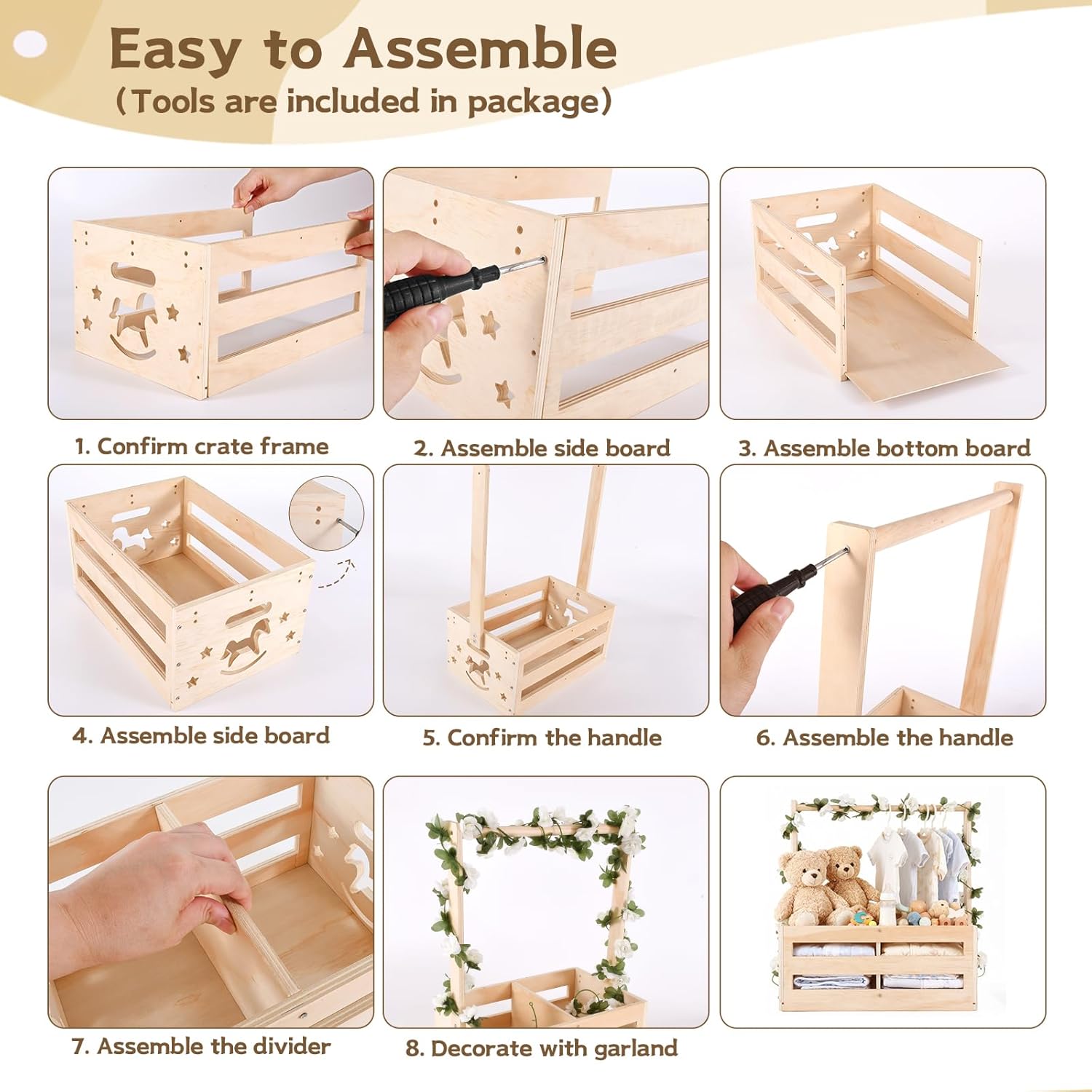 Baby Shower Crate Closet - Wooden Gift Basket with Hangers and Removable Divider, Personalized New Mom Gifts to Welcome Newborn Boys Girls (Natural Wood)