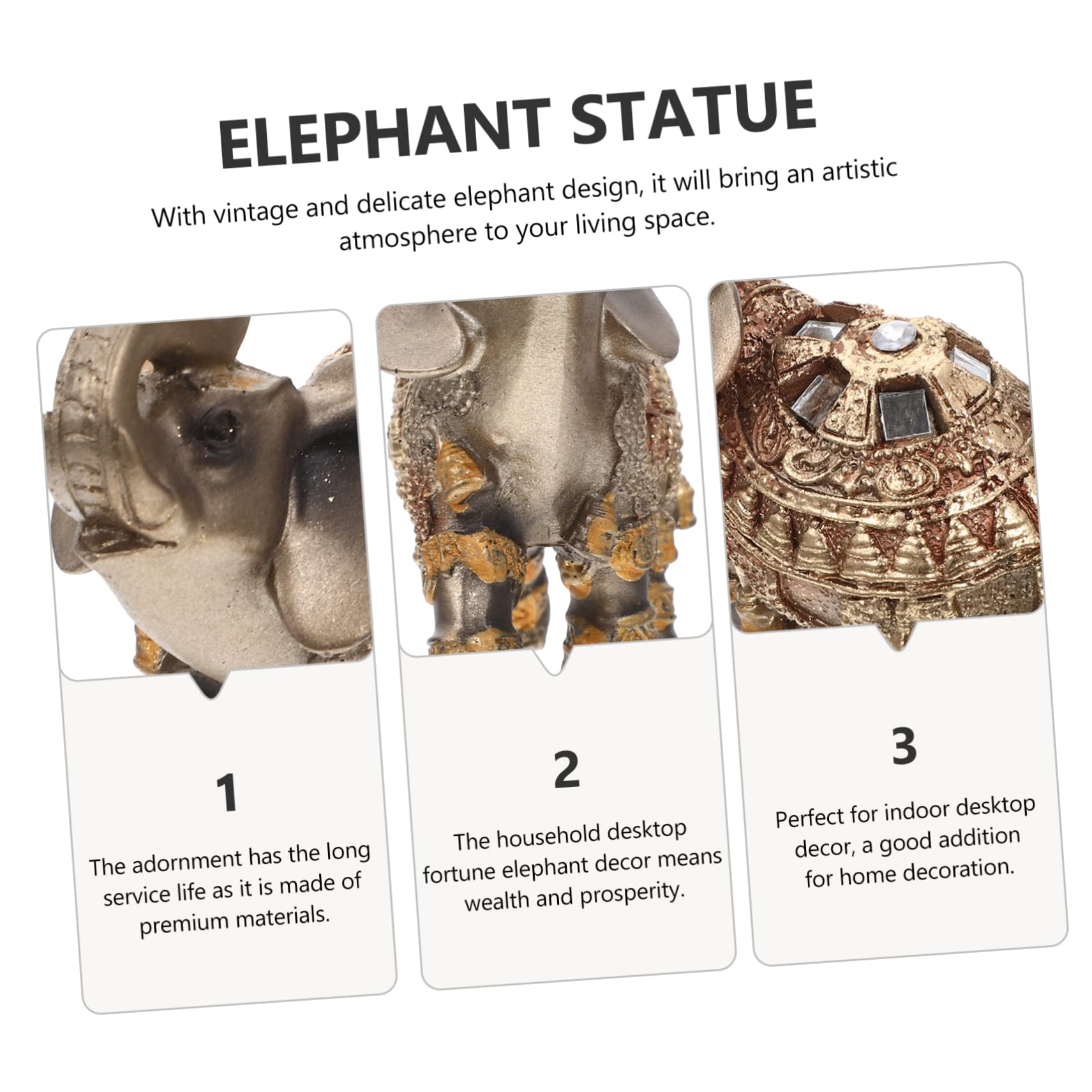 Amosfun 3 Pz ornamenti di elefanti piccola statua di elefante giocattolo modello elefante boho arredamento gadget casa modello di da tavolo decoro in resina Golden