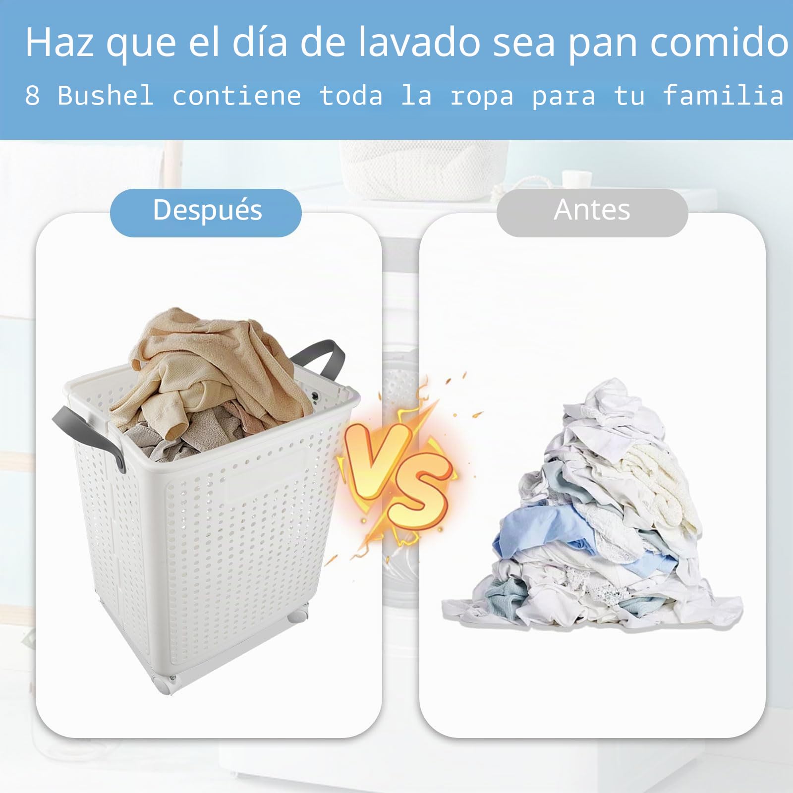 Cesto de la Ropa Plegable con Ruedas, 41.5 L Cesto Ropa Sucia Cesta de Ropa Sucia con Ruedas Cesta Ropa Sucia con Asa Cesto para la Ropa Sucia de Plástico, para Salas Estar, Baños, Dormitorios