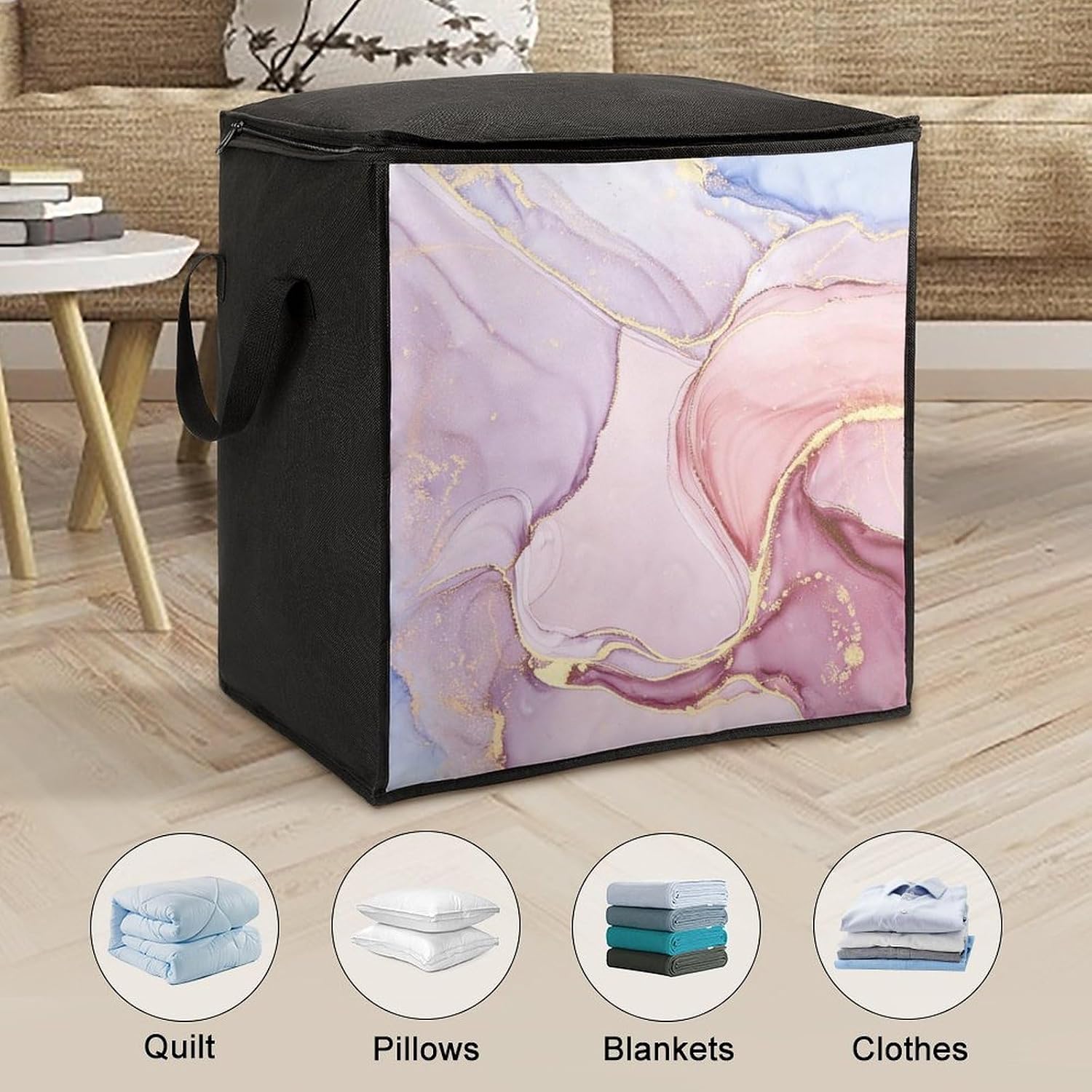 Golden Diffusion Comforter Storage Bag Moving Bag | Clothes Storage Bins-70L,Moving Bag With Dual Handles For Easy Carrying, Zipper Design Durability for Home,Bedroom,Closet
